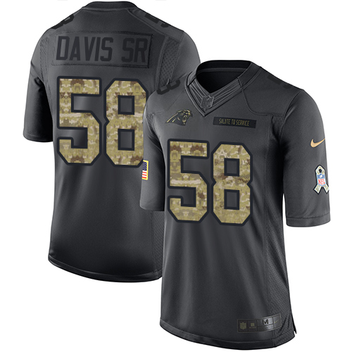 Men's Limited Thomas Davis Nike Jersey Black - #58 2016 Salute to Service NFL Carolina Panthers